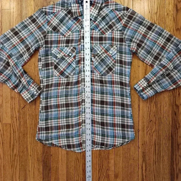 Levis Mens Vintage Pearl Snap Button Down Shirt Size S 70s 80s Plaid - Picture 4 of 6